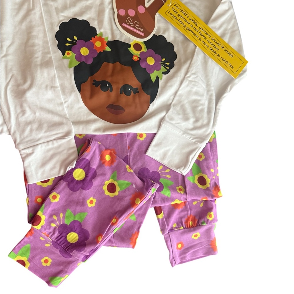 Kids Pajama Set - White and Purple Floral